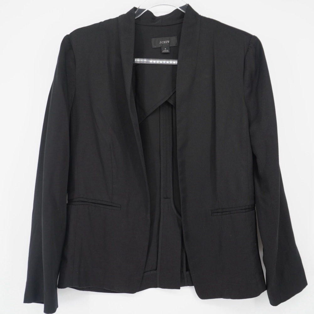 J. Crew Black Going Out Blazer Gramercy Twill Open Front size 4‎ Career Office